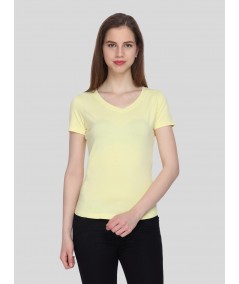 Women’s Light Yellow V-Neck Short Sleeve Cotton Jersey T-Shirt by Boer and Fitch