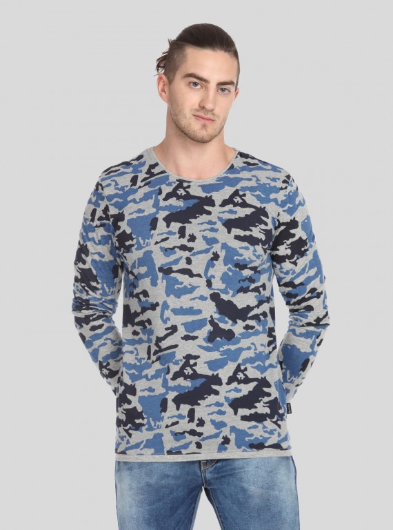 Men’s Grey Melange Camouflage Print T-Shirt – Urban Camo Streetwear Style