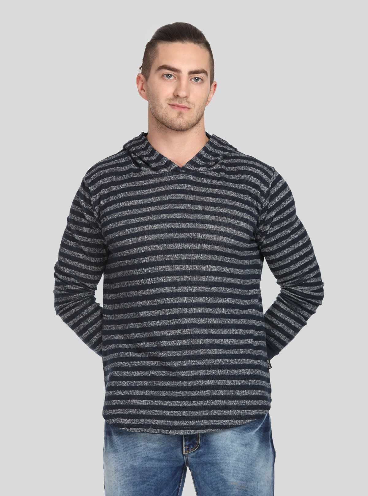Navy Stripe Hooded Sweat Shirt