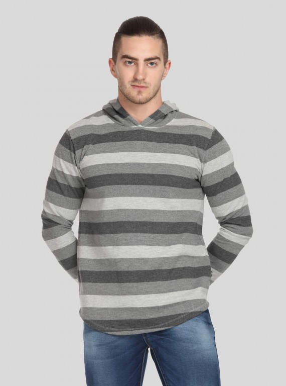 Men’s Melange Striped Hoodie – Textured Look, Modern Striped Comfort