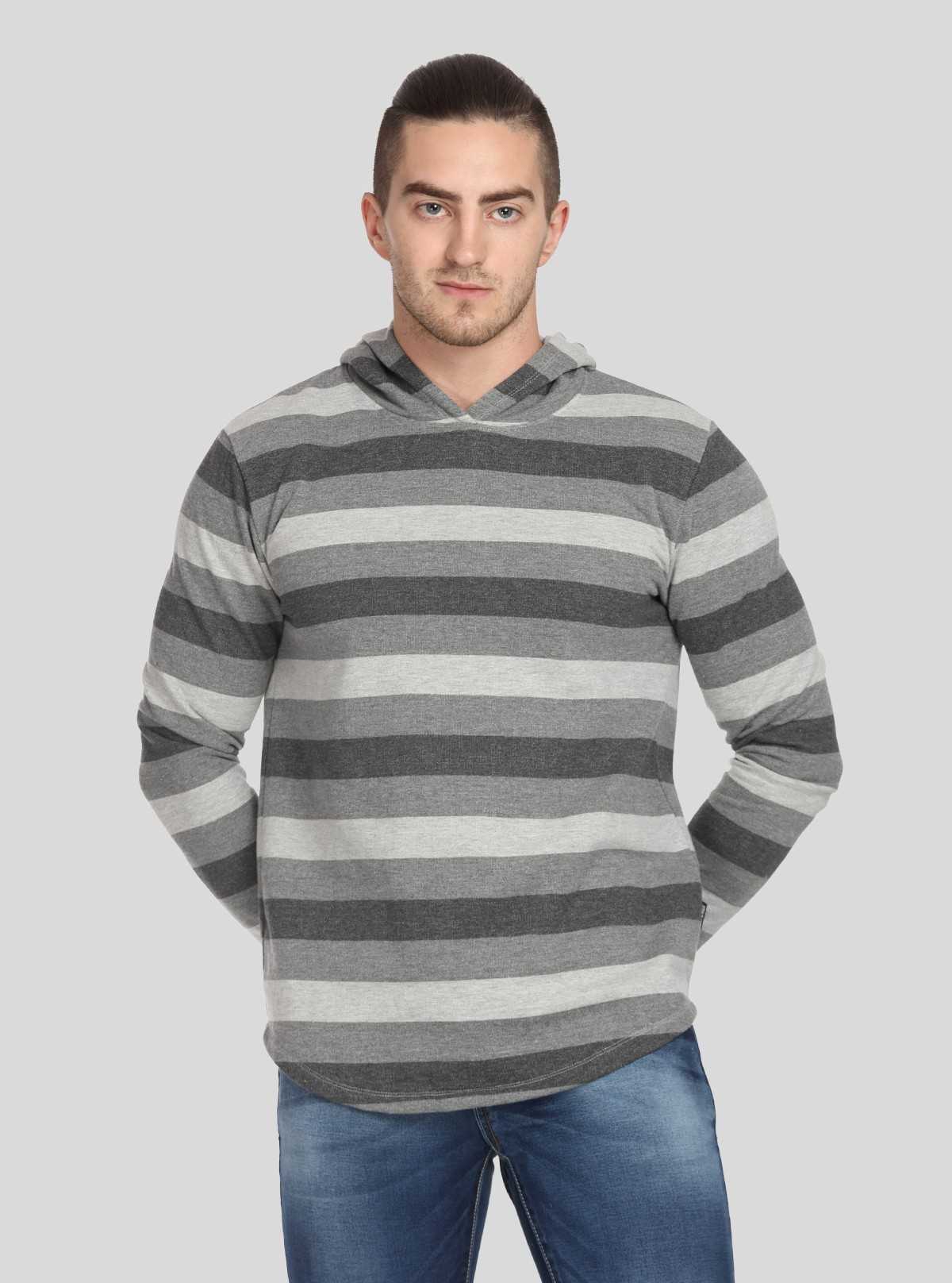 Men’s Melange Striped Hoodie – Textured Look, Modern Striped Comfort