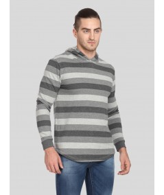 Melange Stripe Hooded Sweat Shirt