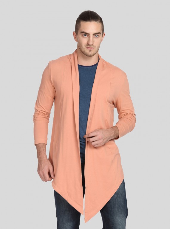 Men’s Classic Peach Long Line Cardigan – Modern Drape with Timeless Appeal
