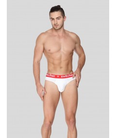 Men's White Solid Banded Brief