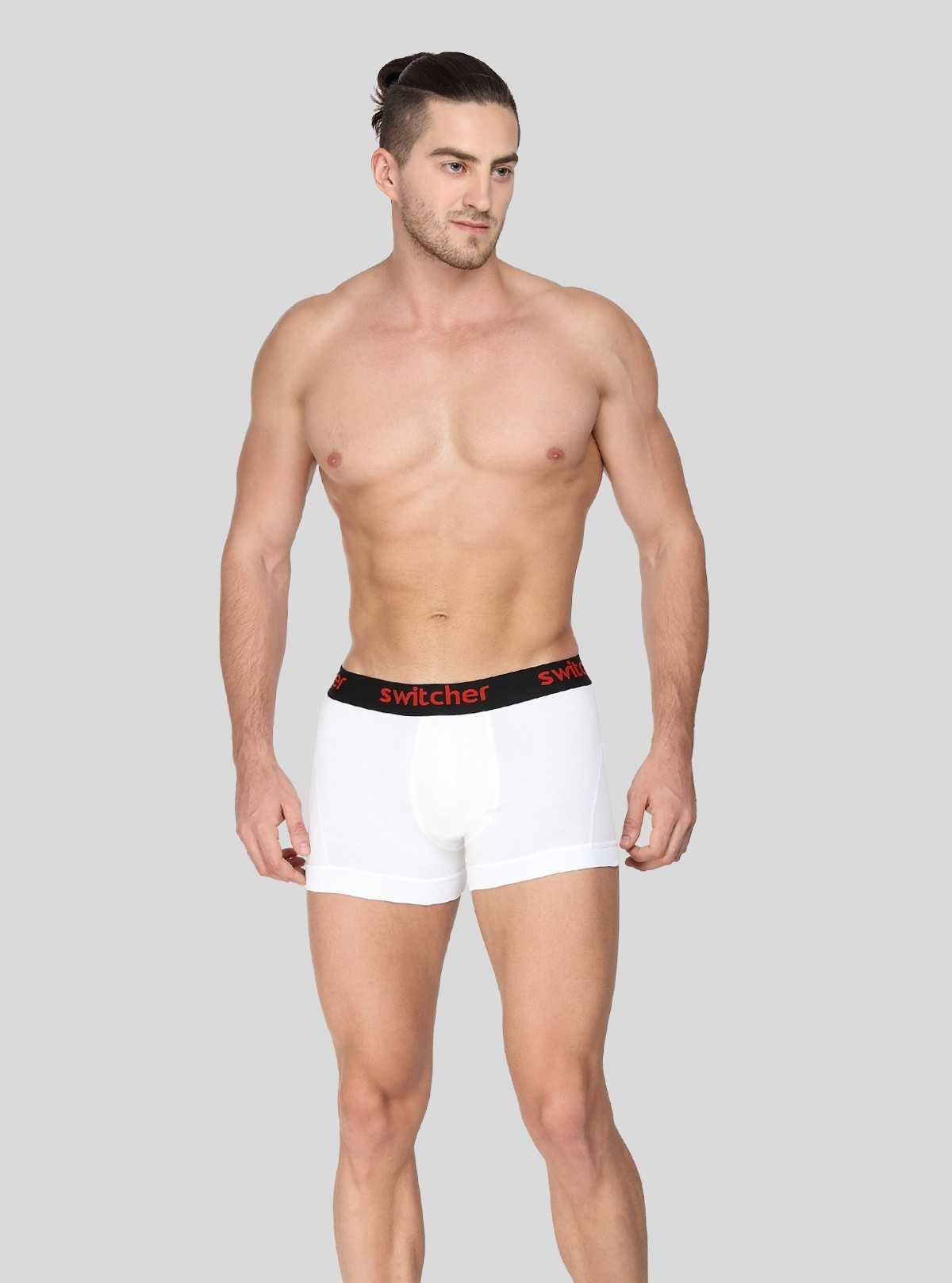 Men’s White Modern Banded Trunks – Stretch Cotton Comfort Fit