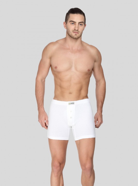 Men’s Solid White Buttoned Trunks | Soft Cotton Stretch Innerwear