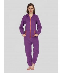 Women’s Purple Hooded Jumpsuit in Organic Cotton & Recycled Poly Blend