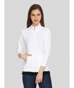 Women’s White Zipper Sweatshirt in Soft Cotton Fleece with Full Sleeves