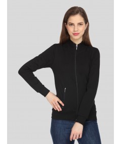 Women’s Black Zipper Sweatshirt in Cotton Fleece with Full Sleeves