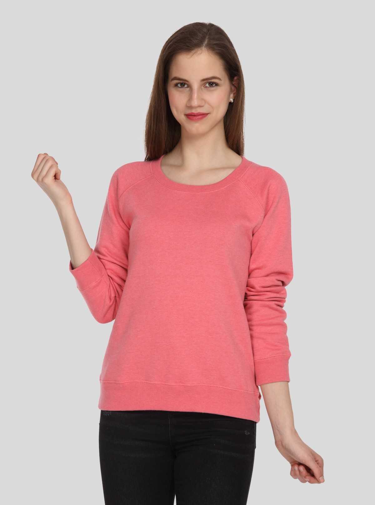 Women’s Dark Pink Full Sleeve Round Neck Pullover in Cotton Fleece