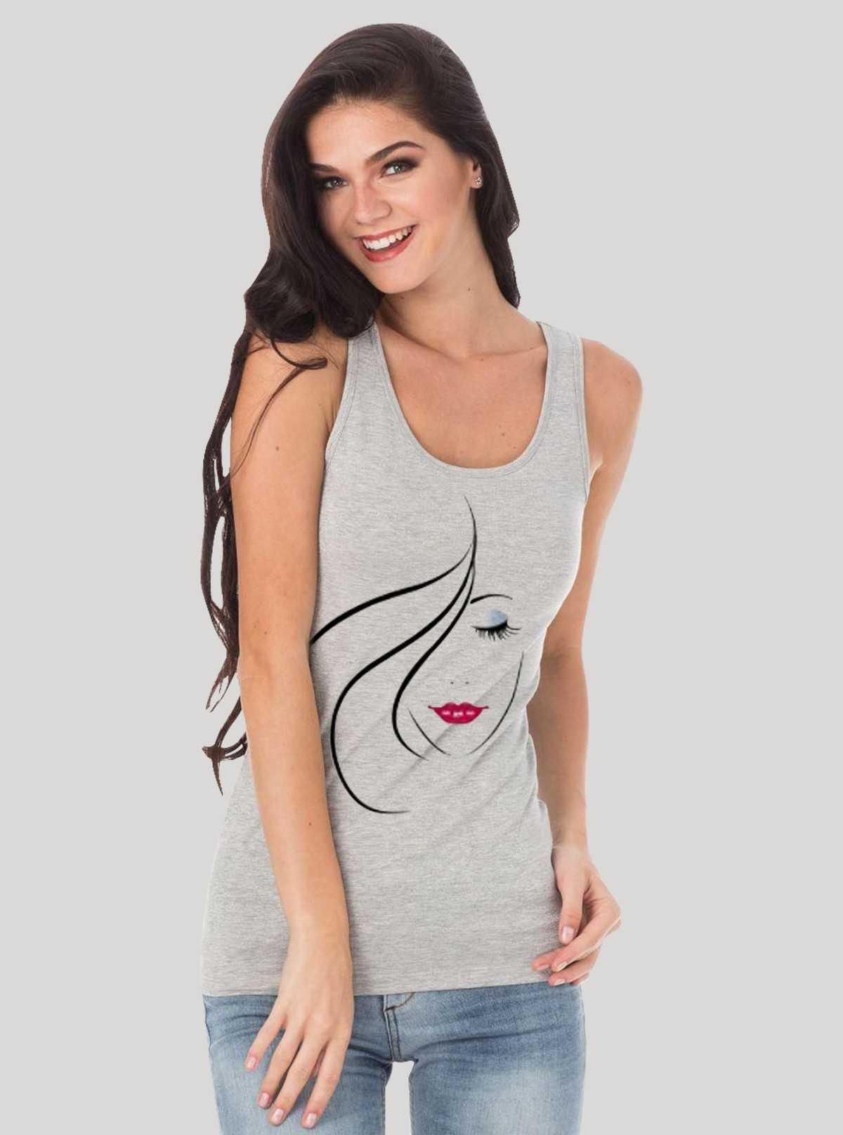 Women’s Grey Printed Sleeveless Top – Casual & Stylish | Boer & Fitch