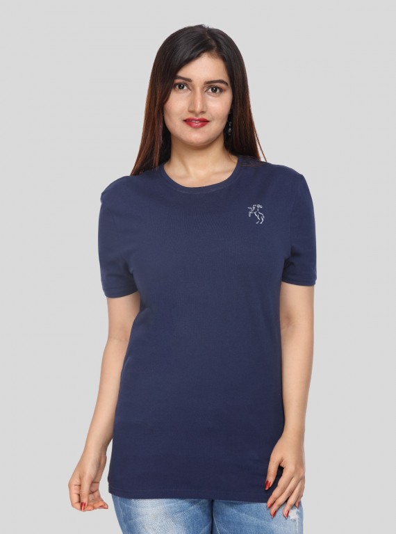 Navy Round neck Women T Shirt