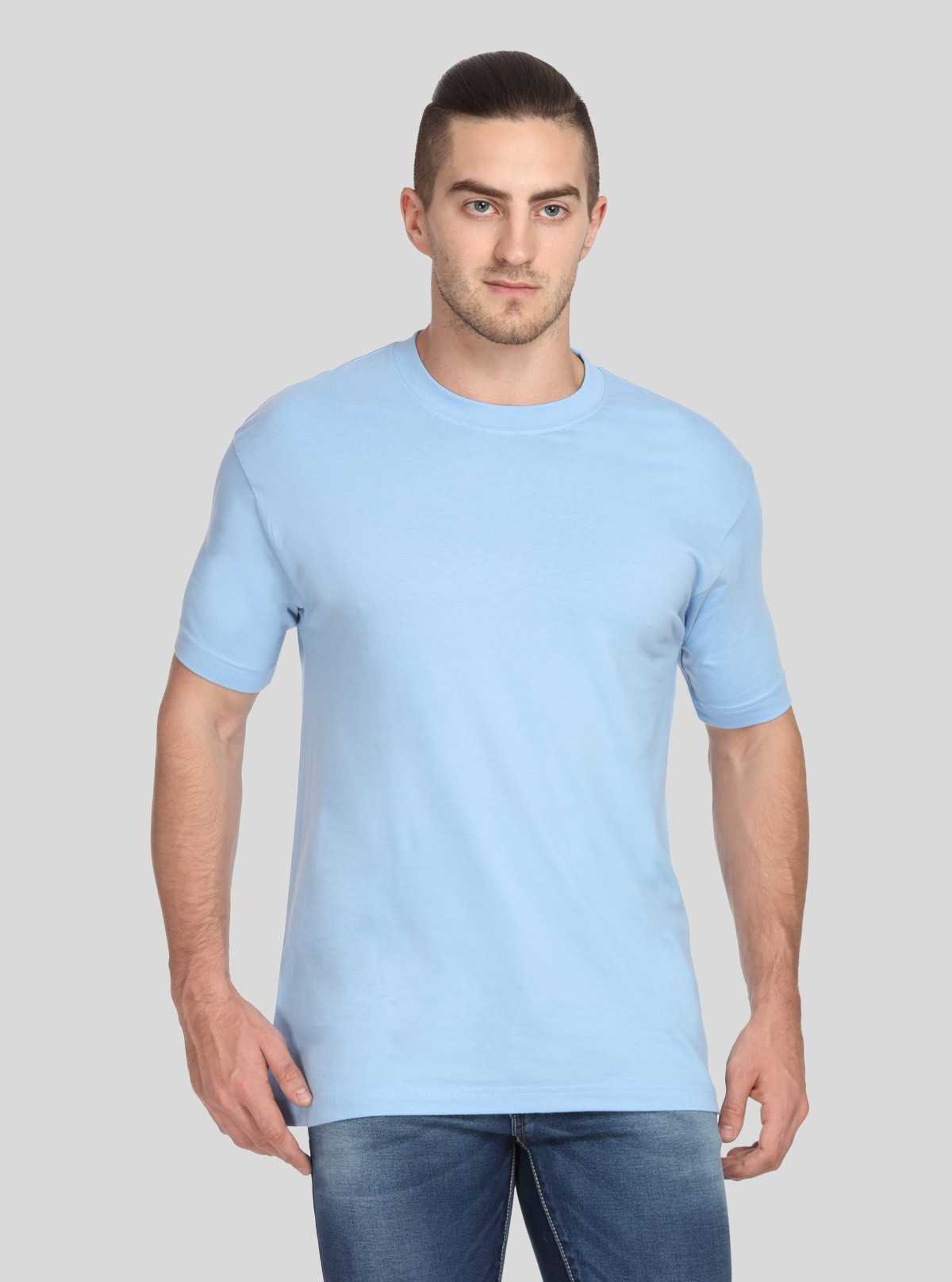 Men's Pastel Blue Basic Round Neck T-Shirt – Soft Color, Everyday Comfort