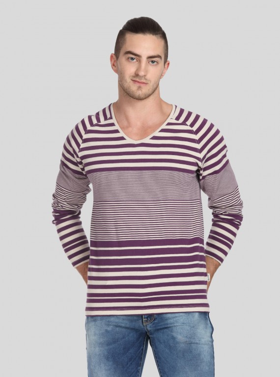 Men’s Indigo Striped V-Neck Full Sleeve T-Shirt – Classic Meets Cool