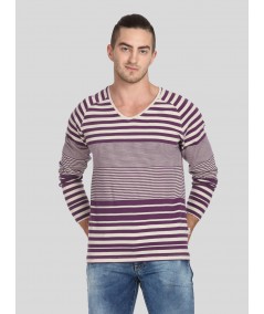 Men’s Indigo Striped V-Neck Full Sleeve T-Shirt – Classic Meets Cool