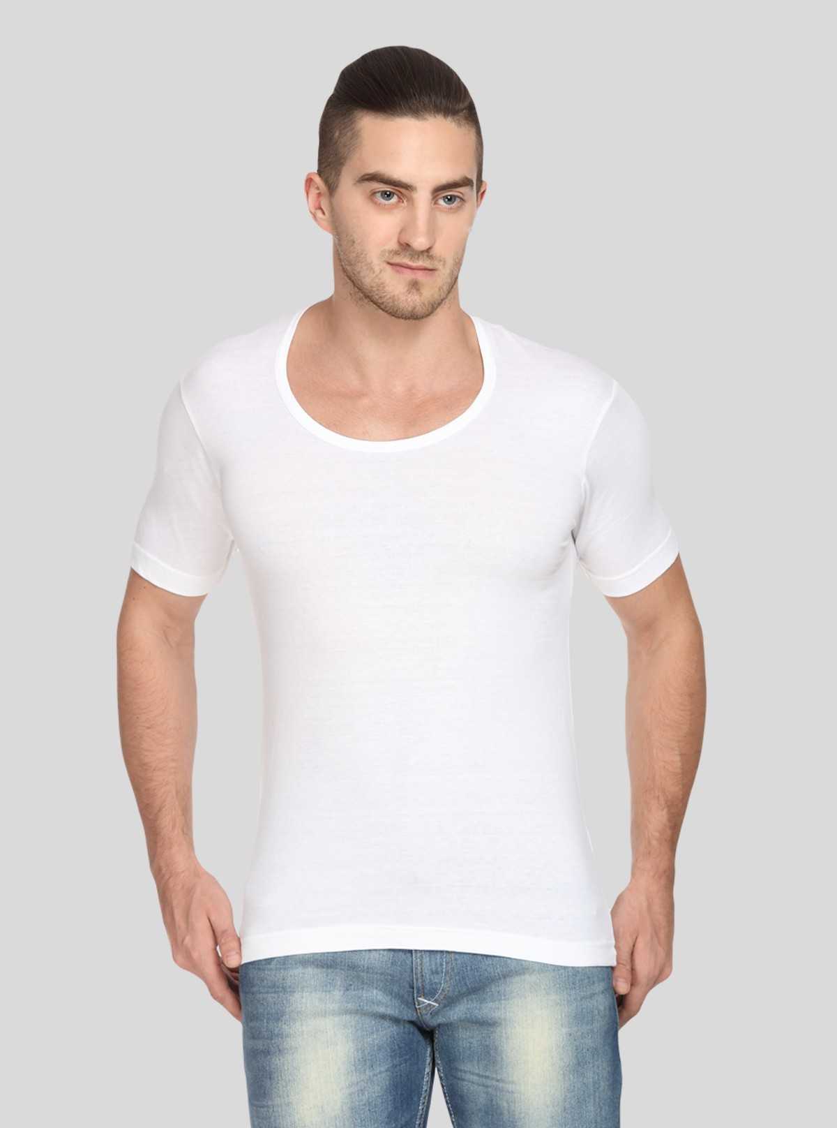 Men’s White Cotton Round Neck Half Sleeve Vest – Everyday Comfort