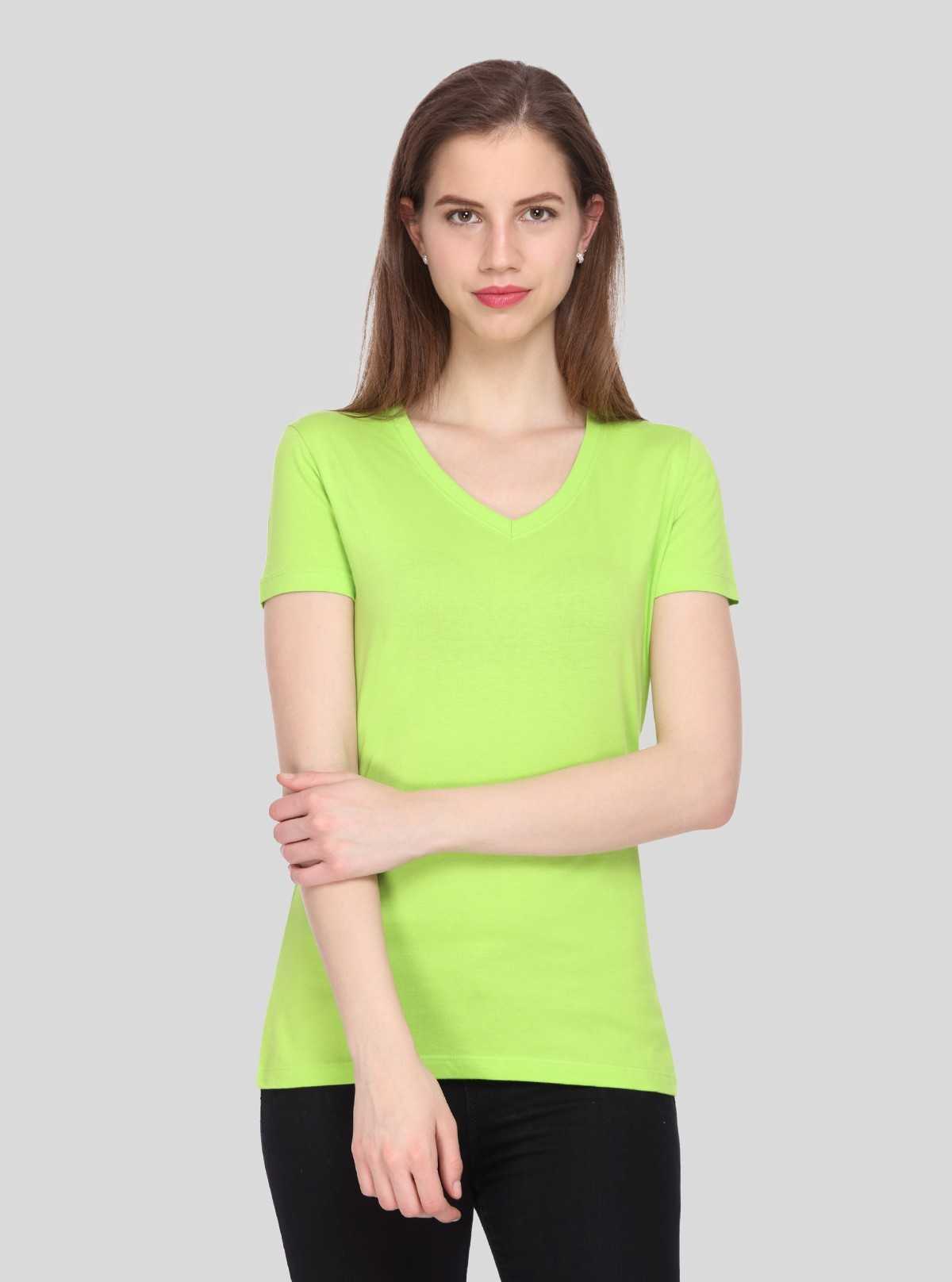 Lime Solid V Neck TShirt