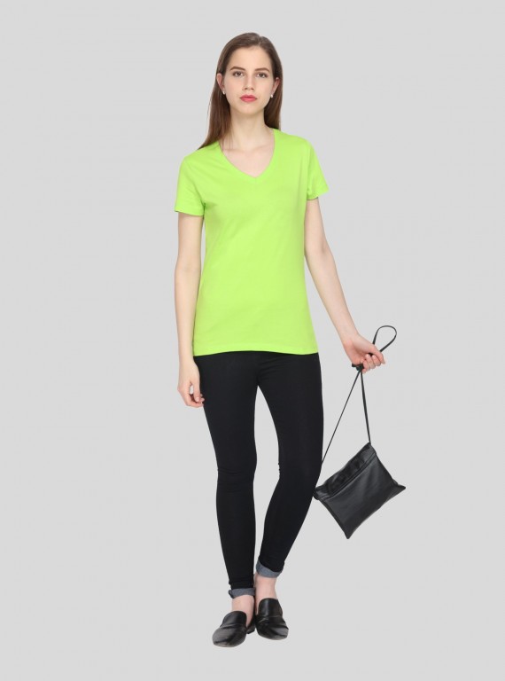 Lime Solid V Neck TShirt