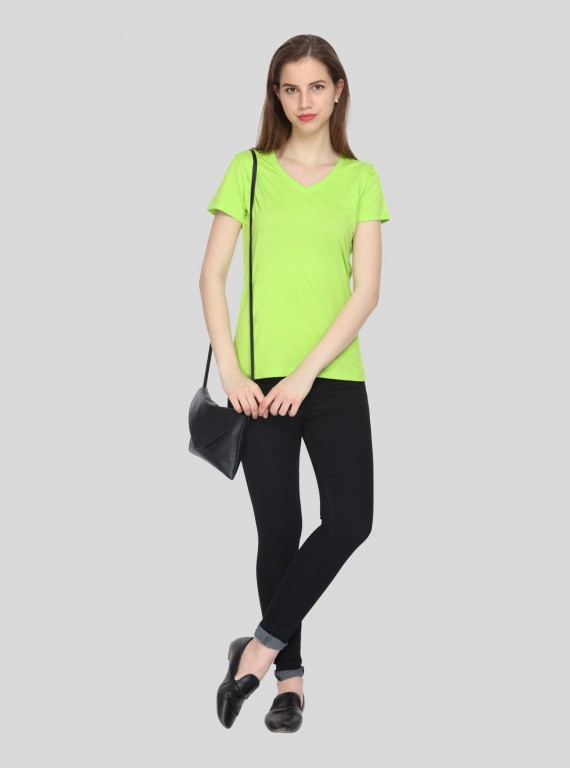 Lime Solid V Neck TShirt