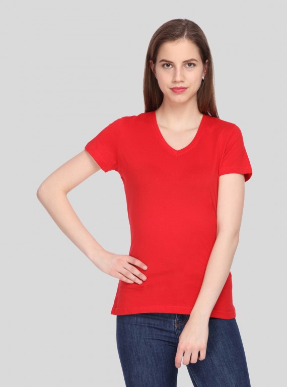 Women’s Red V Neck Short Sleeve Cotton Jersey T-Shirt by Boer and Fitch
