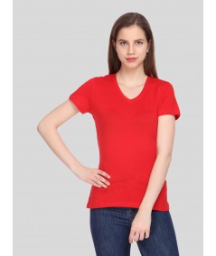Women’s Red V Neck Short Sleeve Cotton Jersey T-Shirt by Boer and Fitch