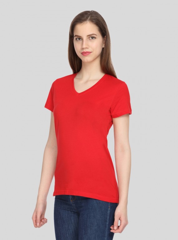 Red Solid V Neck TShirt