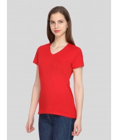 Red Solid V Neck TShirt