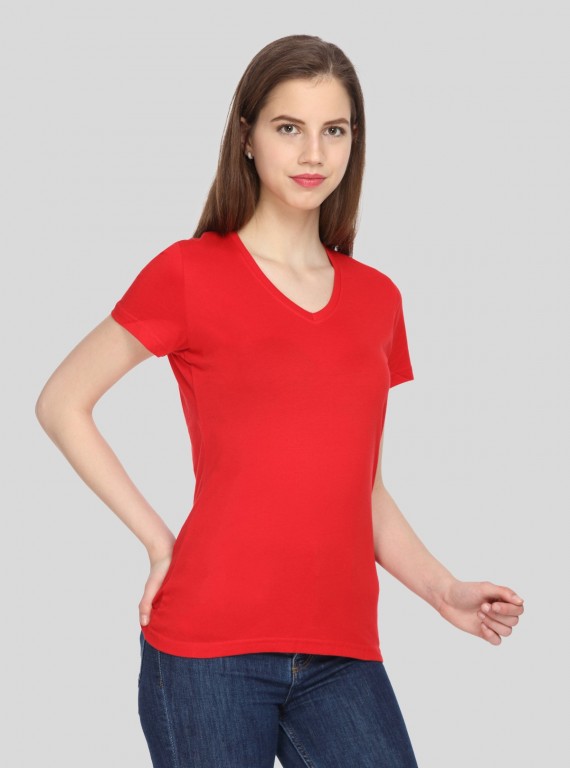 Red Solid V Neck TShirt