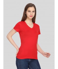 Red Solid V Neck TShirt