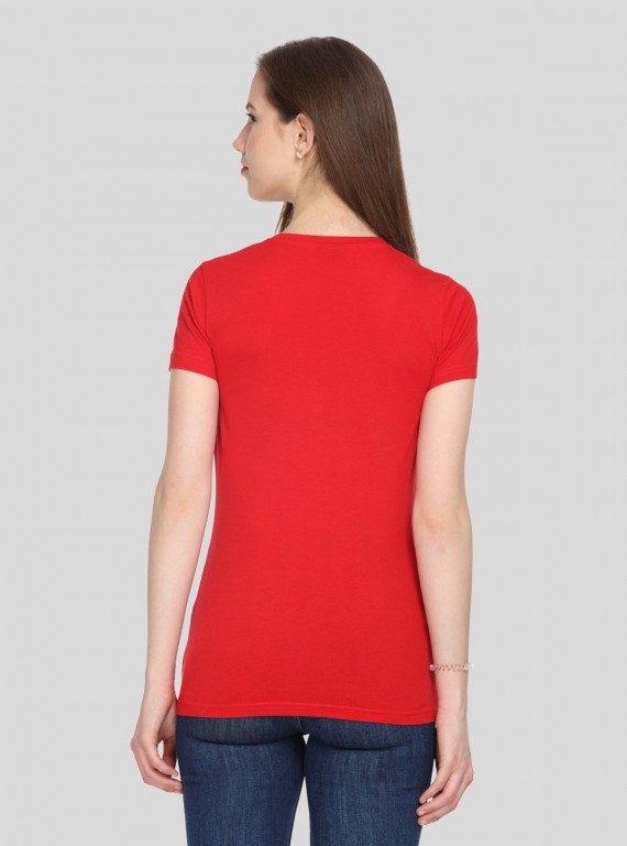 Red Solid V Neck TShirt
