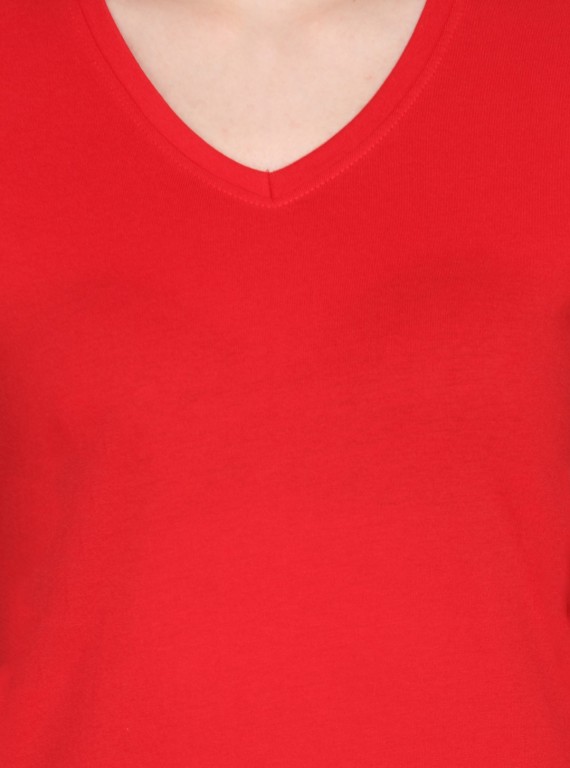 Red Solid V Neck TShirt