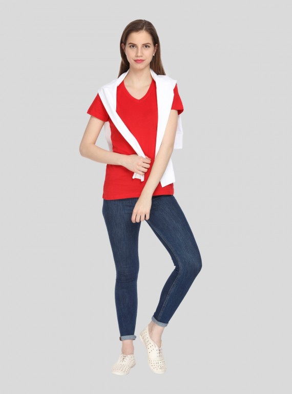 Red Solid V Neck TShirt