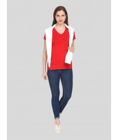 Red Solid V Neck TShirt
