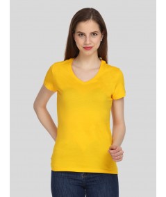 Women's Yellow V-Neck Short Sleeve T-Shirt – 100% Cotton Casual Wear