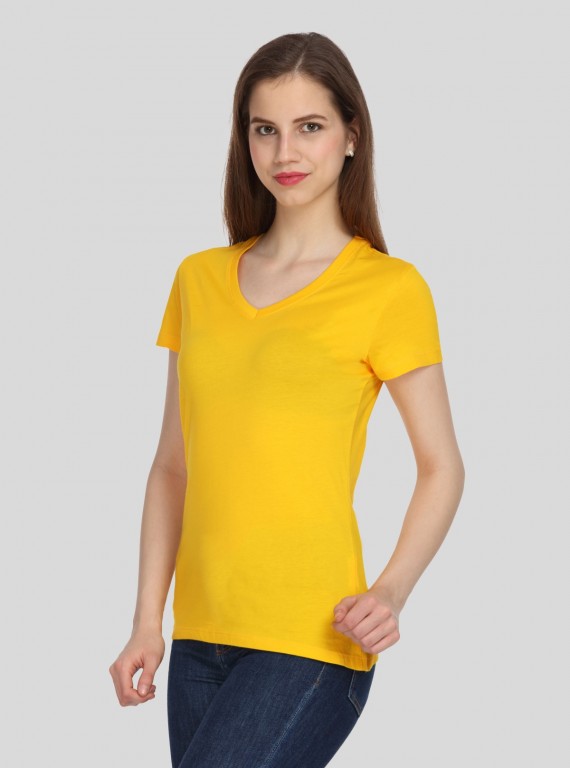 Yellow Solid V Neck TShirt