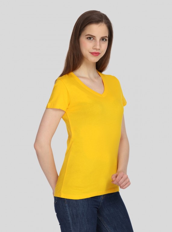 Yellow Solid V Neck TShirt