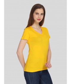 Yellow Solid V Neck TShirt