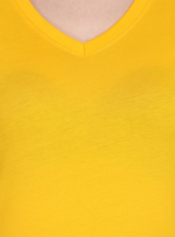 Yellow Solid V Neck TShirt