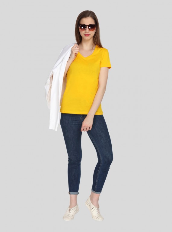 Yellow Solid V Neck TShirt