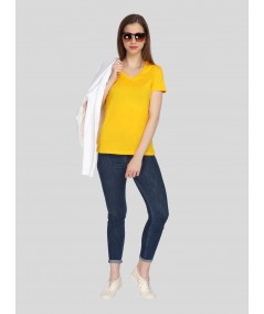 Yellow Solid V Neck TShirt