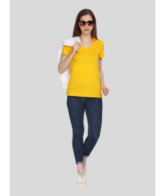 Yellow Solid V Neck TShirt