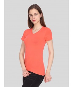 Orange Solid V Neck TShirt