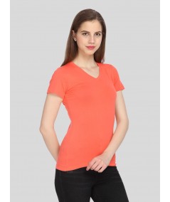 Orange Solid V Neck TShirt