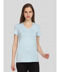 Women's Light Blue V-Neck T-Shirt in 100% Cotton Jersey Fabric