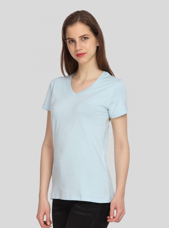 Light Blue Solid V Neck TShirt