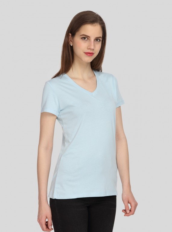 Light Blue Solid V Neck TShirt
