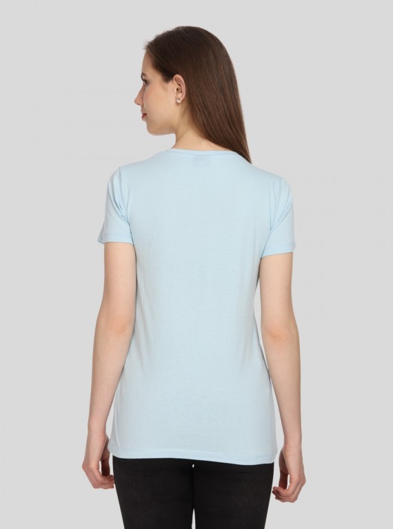 Light Blue Solid V Neck TShirt