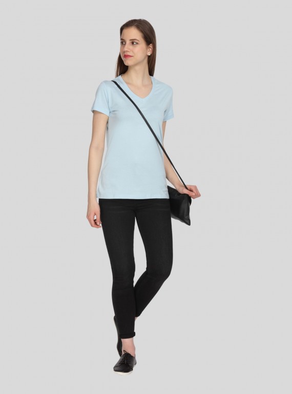 Light Blue Solid V Neck TShirt