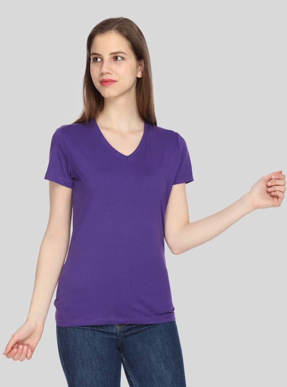 Purple Solid V Neck TShirt