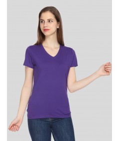 Purple Solid V Neck TShirt